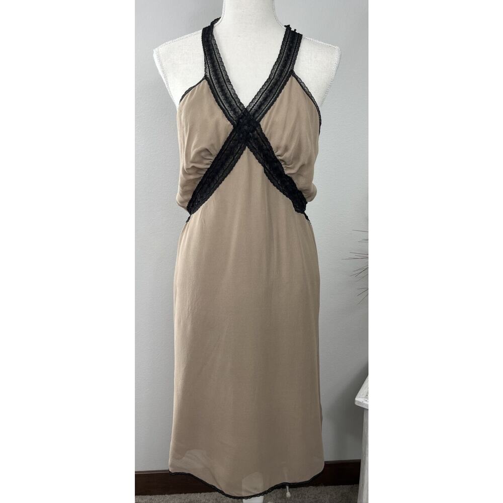 Max Studio 100% Silk Tan and Black Asymmetrical Dress